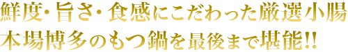 鮮度・旨さ・食感にこだわった厳選小腸本場博多のもつ鍋を最後まで堪能！！